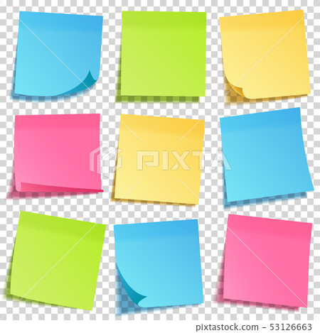 Realistic sticky note with shadow. Yellow paper set. Message on notepaper. Reminder. Vector Realistic sticky note with shadow. Yellow paper set. Message on notepaper. Reminder. Vector 53126663