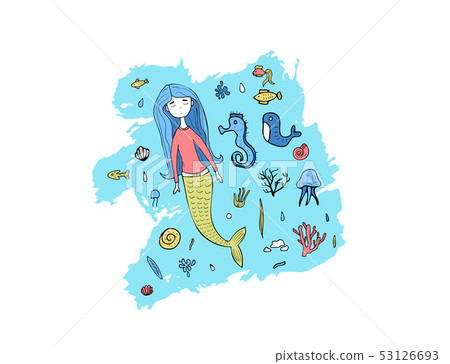 Mermaid and sea set. Vector illustration. 53126693