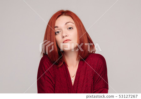 Business woman wearing in red having passive Business woman wearing in red having passive 53127267