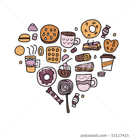 Dessert vector set elements in doodle style. Dessert vector set elements in doodle style. 53127425