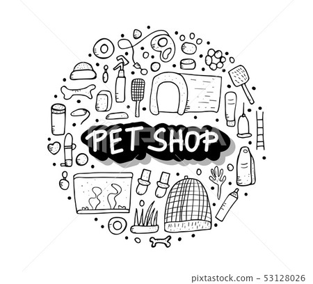 Pet shop concept. Vector doodle style design. - Stock Illustration ...