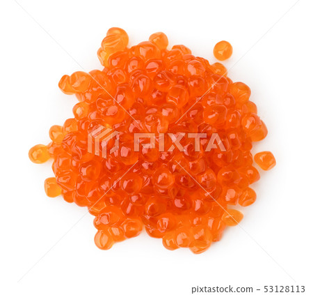 Heap of salmon caviar on a white background. The 53128113