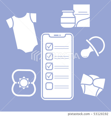 Smartphone with checklist newborn baby accessories Smartphone with checklist newborn baby accessories 53128192