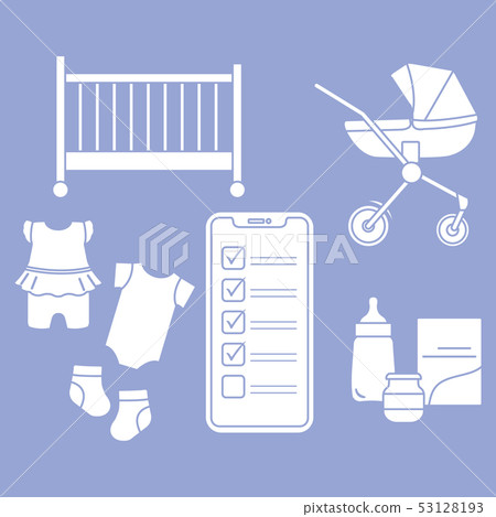 Smartphone with checklist newborn baby accessories Smartphone with checklist newborn baby accessories 53128193