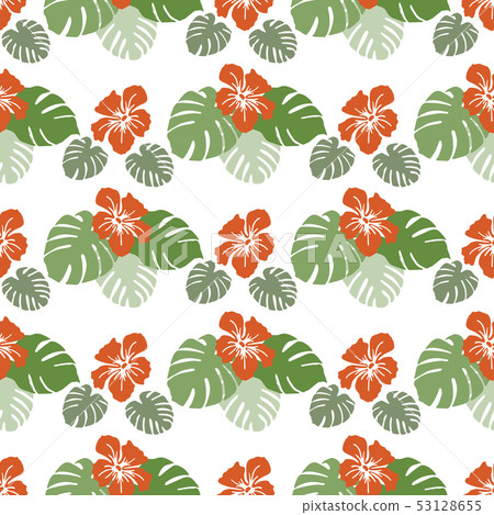 Tropical seamless pattern Monstera leaves, flowers Tropical seamless pattern Monstera leaves, flowers 53128655