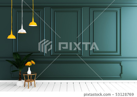Empty luxury room interior with dark green wall 53128769