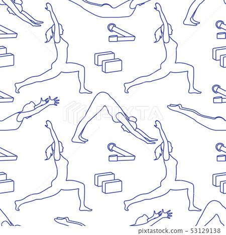 Sports seamless pattern with women doing yoga - Stock Illustration ...