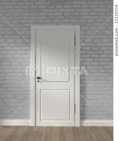 Modern loft white door and white brick wall Modern loft white door and white brick wall 53129354
