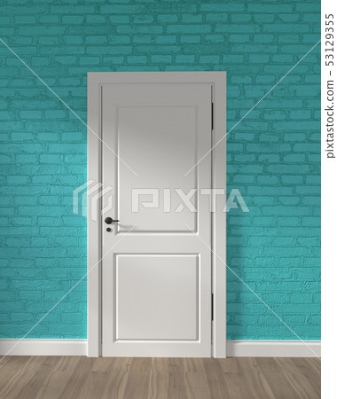 Modern loft white door and mint brick wall Modern loft white door and mint brick wall 53129355