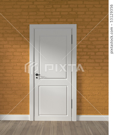 Modern loft white door and yellow brick wall 53129356