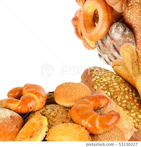 Bread and bakery products isolated on white. 53130227