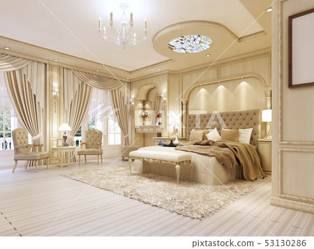 Luxurious bedroom in pastel colours in a 53130286