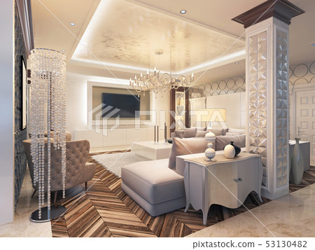 Modern living room in white colors with integrated Modern living room in white colors with integrated 53130482