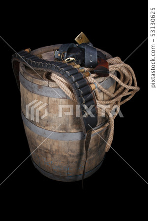 Old wild west gun with cartridges and gunbelt Old wild west gun with cartridges and gunbelt 53130625