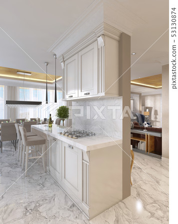 Luxury kitchen with opaline furniture in art Deco Luxury kitchen with opaline furniture in art Deco 53130874