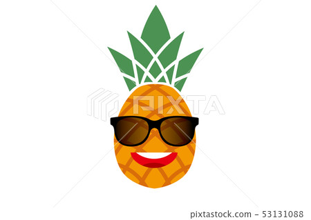 菠蘿字符的例證有太陽鏡白色背景|熱帶夏天的圖像 53131088