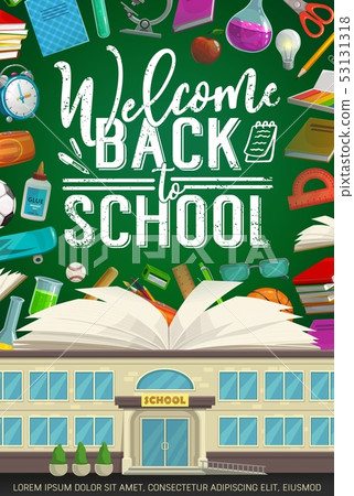 School, student supplies and book on blackboard School, student supplies and book on blackboard 53131318
