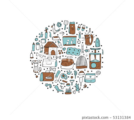Pet shop concept. Vector doodle style design. - Stock Illustration ...
