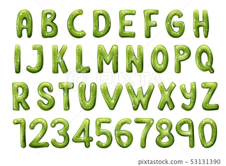 Kiwi tropical fruit font, letters and numbers 53131390