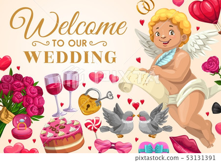 Wedding invitation, angel with love message Wedding invitation, angel with love message 53131391