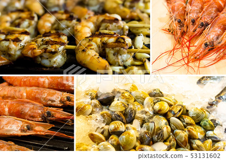 Seafood delicacies. Shrimp skewer kebab grill Seafood delicacies. Shrimp skewer kebab grill 53131602