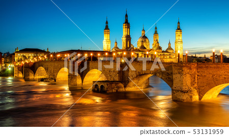 Zaragoza city, Spain, bridge and Cathedral Zaragoza city, Spain, bridge and Cathedral 53131959