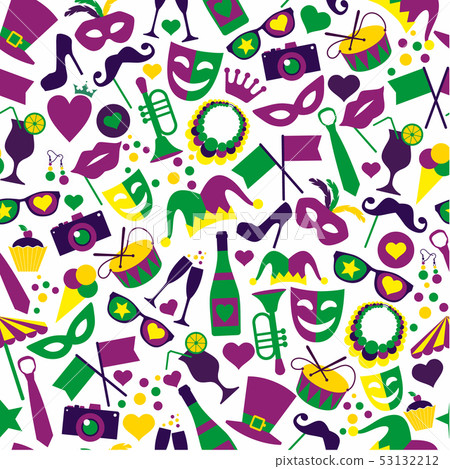 Bright vector carnival icons. Seamless pattern. Bright vector carnival icons. Seamless pattern. 53132212