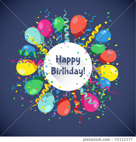 Happy Birthday card with multicolor balls, 53132377