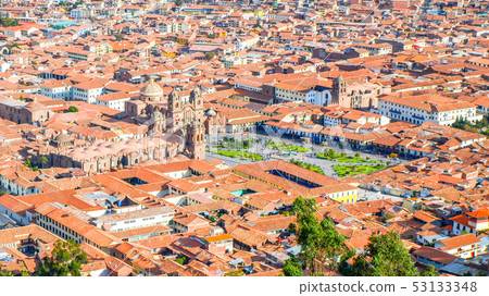 Aerial view of Cathedral on Plaza de Armas, Cusco, Peru 53133348