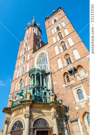 St. Mary's Church on Main square in Krakow on a summer day, Poland 53133550