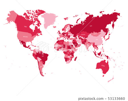 World Map In Four Shades Of Pink On White Stock Illustration