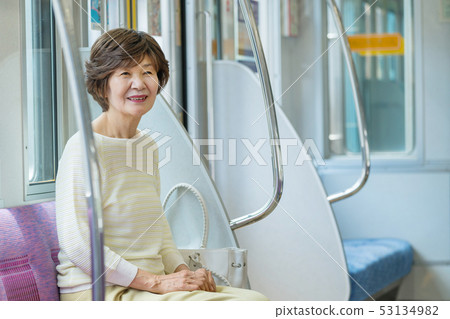Senior woman Train Travel photography cooperation: Keio Electric Railway Co., Ltd. 53134982