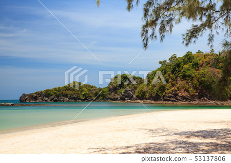 Sandy beach with the sea background. 53137806