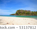 Sandy beach with the sea background. 53137812
