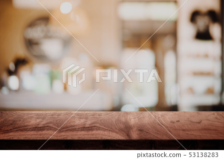 Empty wood table with blur cafe background. 53138283