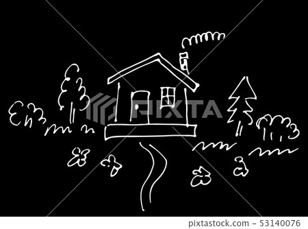 Sketch of countryside house surrounded by trees 53140076