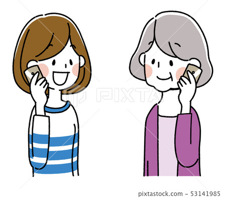 Young woman and senior woman talking on smartphone Young woman and senior woman talking on smartphone 53141985