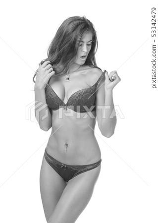 Pretty Slim woman in lingerie on white background Pretty Slim woman in lingerie on white background 53142479
