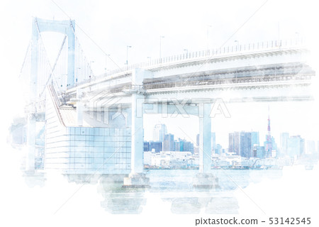 在東京水彩風格的城市景觀 在東京水彩風格的城市景觀 53142545