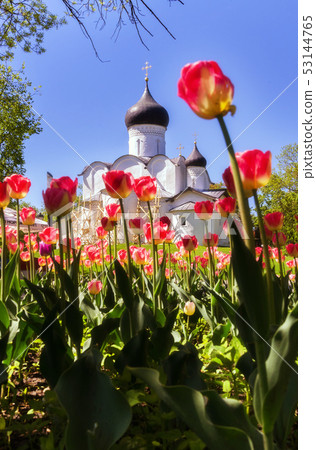 Ancient orthodox christian stone temple. Pskov, Ancient orthodox christian stone temple. Pskov, 53144765