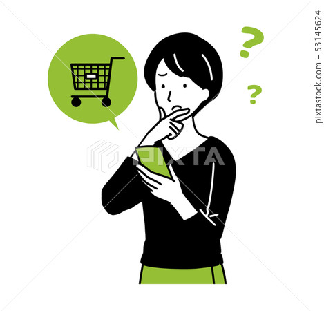 Housewife doing online shopping on mobile Housewife doing online shopping on mobile 53145624