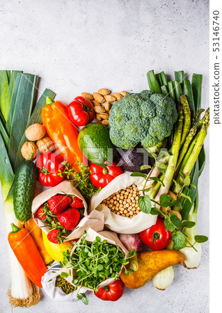 Balanced vegetarian food background. Balanced vegetarian food background. 53146740