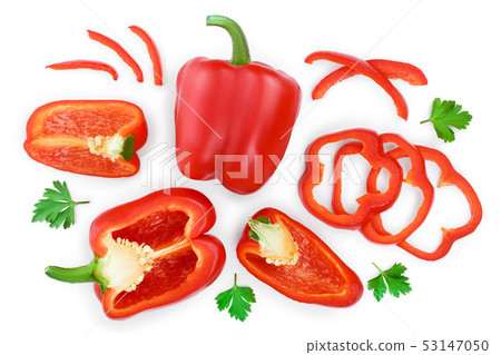 red sweet bell pepper isolated on white background. Top view. Flat lay red sweet bell pepper isolated on white background. Top view. Flat lay 53147050