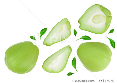 fresh Chayote vegetable isolated on white background with copy space for your text. Top view. Flat 53147070