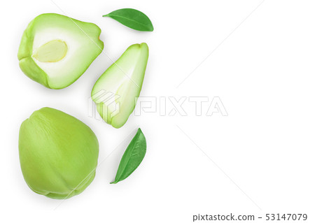 fresh Chayote vegetable isolated on white background with copy space for your text. Top view. Flat fresh Chayote vegetable isolated on white background with copy space for your text. Top view. Flat 53147079