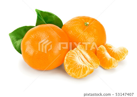 tangerine or mandarin fruit with leaves isolated on white background tangerine or mandarin fruit with leaves isolated on white background 53147407