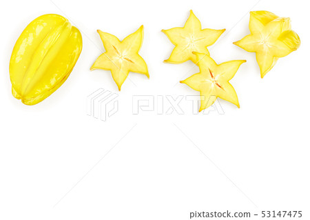 Carambola or star-fruit isolated on white background with copy space for your text. Top view. Flat 53147475