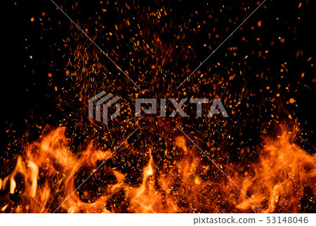 Detail of fire sparks isolated on black background Detail of fire sparks isolated on black background 53148046