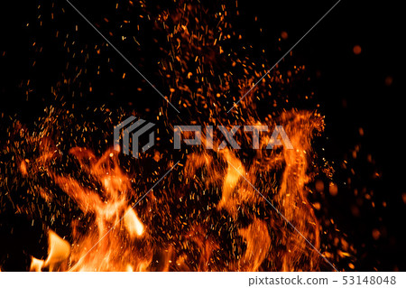 Detail of fire sparks isolated on black background Detail of fire sparks isolated on black background 53148048