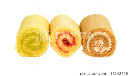 Jam rolls cake isolated on white background. Jam rolls cake isolated on white background. 53148706